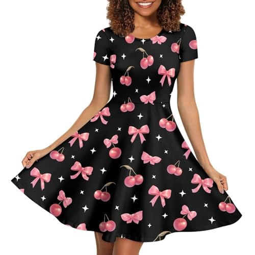 Image of AFPANQZ Womens Casual Summer Lightweight Vintage Dress Short Sleeve Midi Dress Knee-Long Luxury Formal Dress