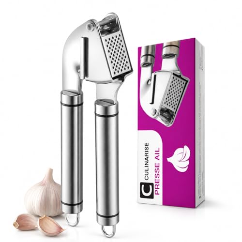 Presse Ail Inox 304 CULINARISE – Presse-Ail Professionnel Tout Inox, Grande Cavité 1 à 2 Gousses, Écrase Ail Manuel, Nettoyage Facile, Compatible...