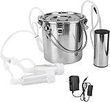 IYUESQ Mungitrice elettrica per capre, Mungitrice elettrica a pulsazione per capre, Mungitrice con Secchio in Acciaio Inox, Mungitrice Portatile a pulsazione per Mucche e Pecore da fattor
