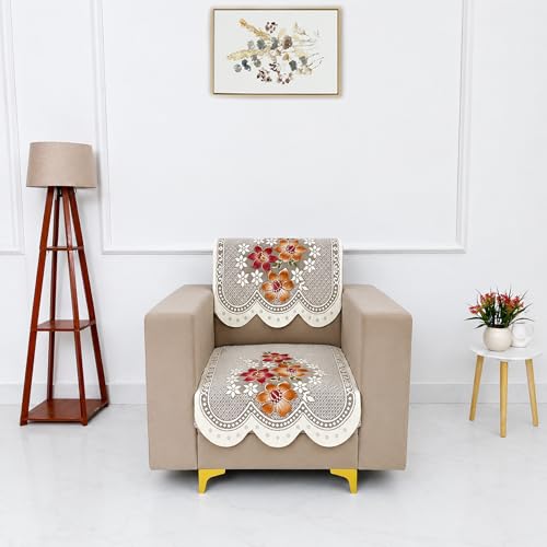 Image of Homerz Premium 'Surya Series' Sofa Cover | Stylish Sofa Protector | Net Fabric | Anti-Stain & Washable Slip Cover Exact Size Antislip (Exclusive Rust, 1 Seater, Seat Cover with Backrest)