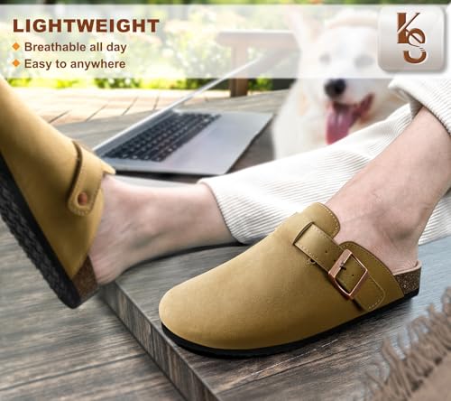 Image of KEMISANT Men Clogs-Comfortable Suede Mules Slippers Sandals Nurse Potato Shoes Unisex-Cushioned Cork-Footbed
