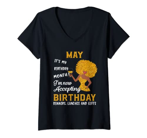 Mulher It's My Birthday Shirt Black Women May Touro Gemini Gifts t-shirt decote em V, Preto