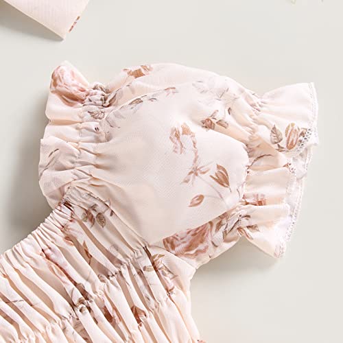 Fybitbo DLOEGA-Q-YOGKA3 Newborn Baby Girl Romper Dress Floral Short Sleeve Ruched Jumpsuit Ruffle Bodysuit Headband Infant Summer Outfits thumb #3