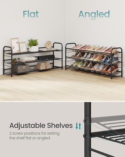 Image of SONGMICS Stackable Shoe Rack, 3 Tier Metal Shoes Rack Storage Shelf, Holds up to 15 Pairs, Adjustable Slanted Shelves Tower Organizer for Closet Entryway Small Spaces, Black ULMR106BD01