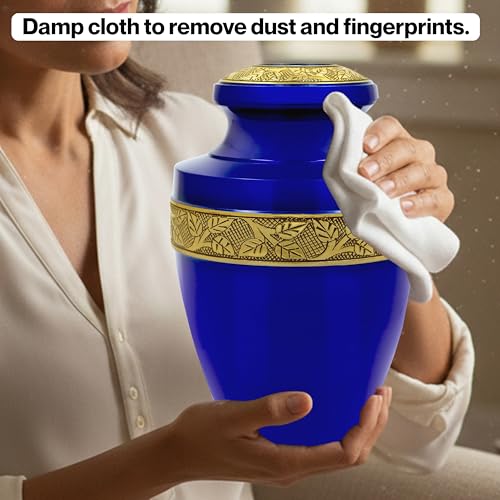 Image of ALPHA Living HOME Urns for Human Ashes Adult Female and Male 200+ Cubic Inches, Decorative Burial Urn, Funeral Cremation Urns for Women and Men, Handcrafted Urn for Ashes Adult, 11 inch Blue Gold