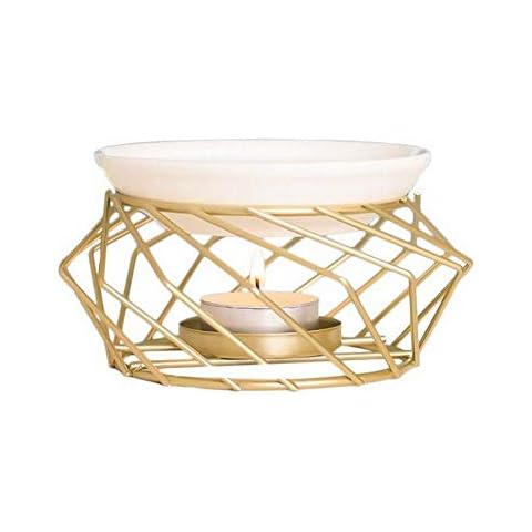 Aroma-Ölbrenner, Metall, geometrisch, Wachs-Wärmer aus Keramik für ätherisches Öl Diffusor Kerze Teelichthalter für Zuhause Büro Yoga Spa Schlafzimmer Wohnzimmer Dekoration Cover