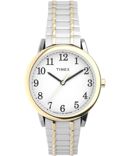 Timex Women's Easy Reader 30mm Watch – Two-Tone Case White Dial with Two-Tone Stainless Steel Expansion Band