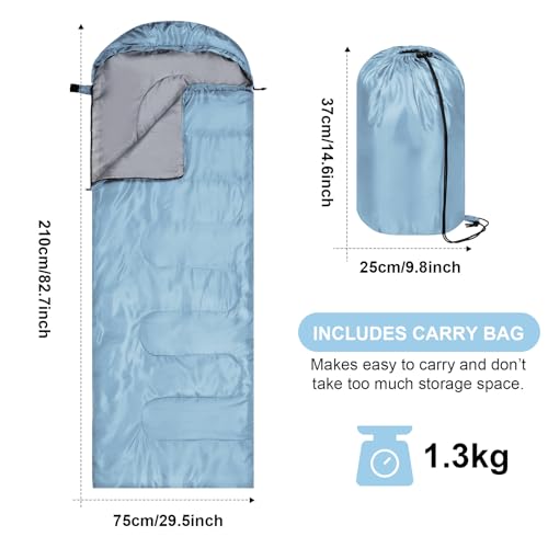 Tudomro 2 Pcs Bolsa de Dormir para Camping para Adultos Ligera y Compacta impermeable para Mochileros miniatura 3