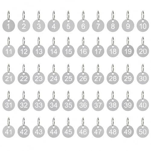1-50 Key Tags Round Metal Number Tags Stainless Steel Number ID with Hole Number Key Ring Chain with Split Ring for Organized Coding Key Box Cabinet System Identifiers (50 1-50)