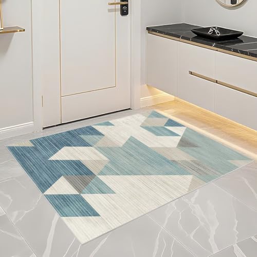 Tapis salle à manger 120x140cm bleu géométrique moderne et lavable - 7