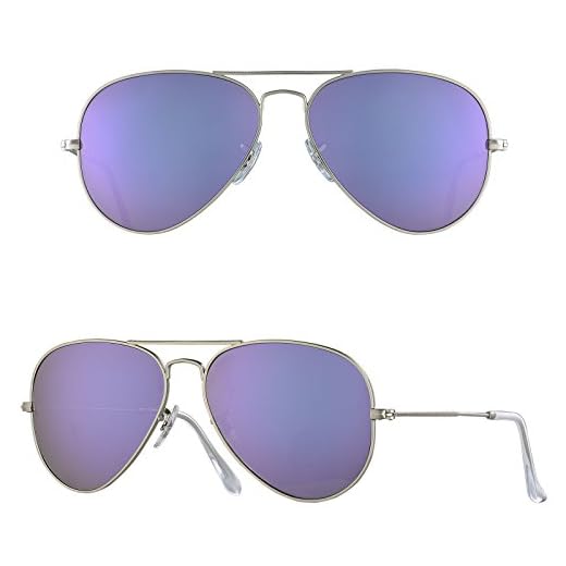 BNUS Corning natural glass New Pilot Sunglasses for women Italy made with Polarized Choices (Frame: Matte Silver/Lens: Lilac Mirrored, Non-Polarized)