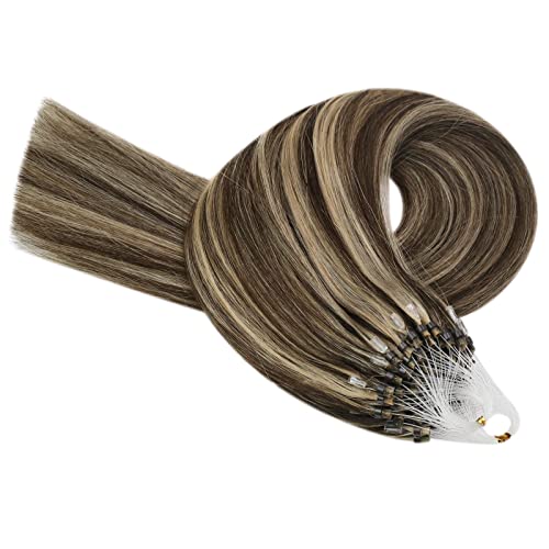 Youngsee Microbead Hair Extensions Invisible Micro Loop Hair Extensions Real Human Hair Dark Brown Highlight With Caramel Blonde Micro Link Human Hair Extensions 20 Inch 1G/S 50 Strands #TOP7