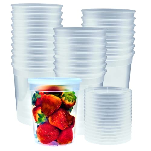 Green Direct Deli - Contenedores de almacenamiento de alimentos con tapas [32 onzas, paquete de 24] recipientes desechables transparentes redondos a prueba de fugas