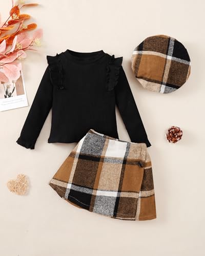Image of Toddler Girl Clothes Outfit Shirt Top Plaid Mini Skirt Outfits Set Little Girl Dresses Kids Clothes for Girls 18M-8T