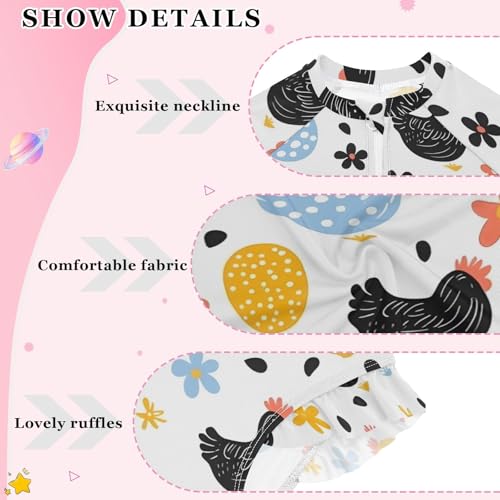 CHIFIGNO One Piece Swimsuits for Girls Long Sleeve Rash Guard Hawaii Swimwear, Chickens Eggs 3T4