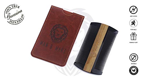 Premium Natural Ox Horn And Sandalwood Dual-Action Beard Comb With Brown Protective Case – The Perfect Beard & Mustache Grooming Companion & Gift For Men – By Man & Mane #TOP1