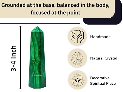 Image of Crystal Heaven Certified Malachite Crystal Tower Obelisk Point For Chakra, Healing And Balancing - Aaa Grade Original Certified Gemstone Agate For Reiki Meditation Yoga Spiritual (3-4 Inches)