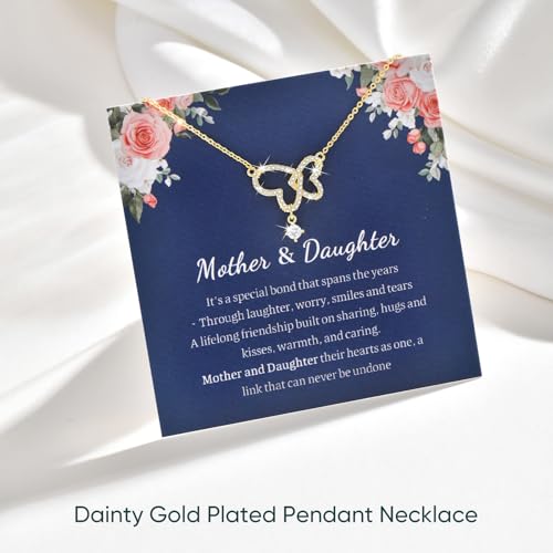 Image of Gifts for Mother Daughter Necklace -14K Gold Plated Interlocking Circles Zirconia Pendant Necklace, Dainty Mom Necklace for Women, Birthday Mother's Day Jewelry Gift for Her