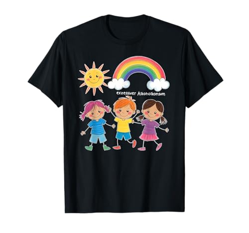 EXZESSIVER ALKOHOLKONSUM X Lustige Kinder Zeichnung T-Shirt - Schwarz,...