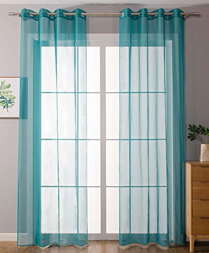 Gardinenbox Lot de 2 Rideaux Transparents à œillets - 100% Polyester - Turquoise - 245 x 140 cm