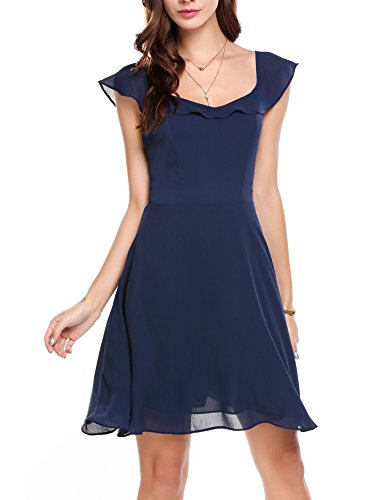 ACEVOG Women's Sleeveless Backless Open Back Chiffon Swing Casual Party Dress Navy Blue