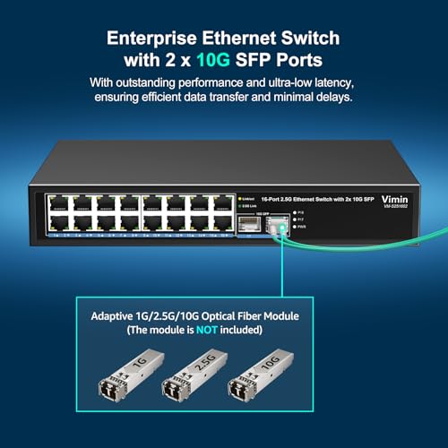Image of 18 Port 2.5G Switch Unmanaged, 16 Ports 2.5Gbase-T Ethernet Switch+2X 10G SFP, 120Gbps Switching Capacity 2.5G Switch 16 Port , Fanless, for 2.5Gbps NAS, Wireless AP & PC, WiFi6 Router, Plug and Play