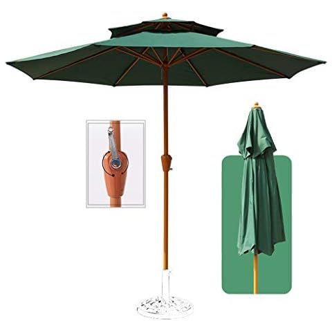 Garden Parasol Tx Ø 8.8ft / 2.7m Canopy Outdoor Waterproof Sun Shade for Beach Pool Patio Umbrellas with Imitation Wood Grain Iron and Double Tier Polyester Cover (Winding Crank) Cover