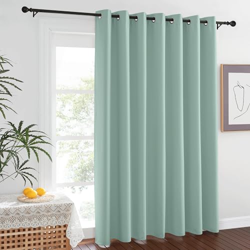NICETOWN Window Treatment Sliding Door Curtain - Thermal Insulated Width Solid Blackout Patio Glass Door Drape, Extra Wide Draperies (Seafoam Green, 100 inches Wide x 84 inches Long)