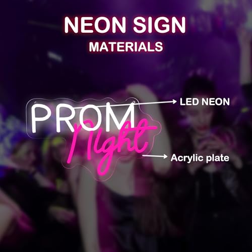 Image of Prom Night Neon Sign, LED Light Up Party Decoration for Prom, Graduation, or Dance Event, USB Powered Backdrop Wall Sign for Prom 2026 Grad Party Decor Pink and White
