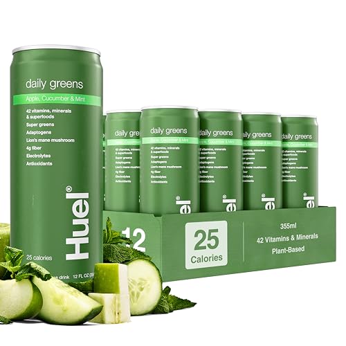 Huel Daily Greens Ready-to-Drink | Apple Cucumber Mint Superfood Greens | 42 Vitamins Minerals and Wholefood-Sourced Ingredients | Adaptogens Antioxidants Gut-Friendly Probiotics | 12 Fl Oz 12 Pk