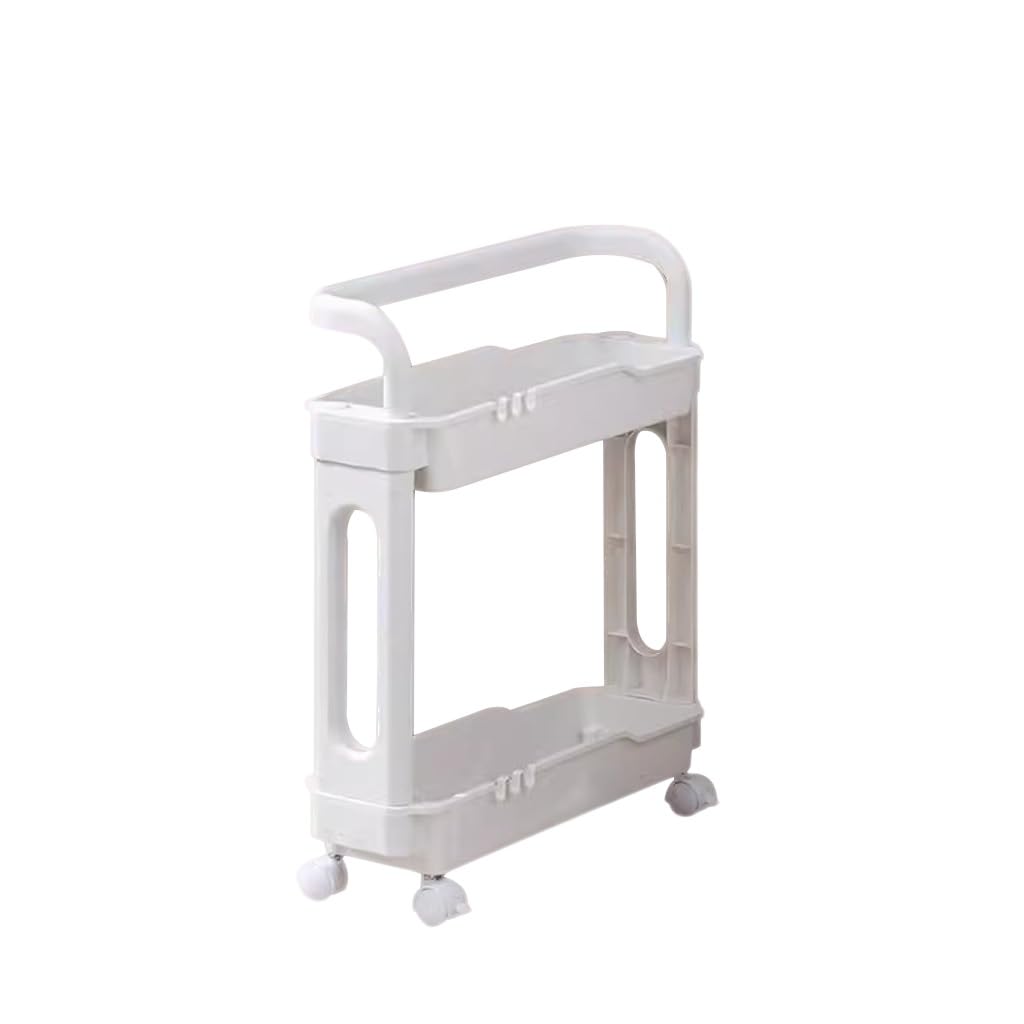 Carrello a 2 ripiani bianco, soluzione versatile per cucina, bagno, camera da letto e ufficio, carrello salvaspazio con ruote, perfetto per nizing e facile accesso