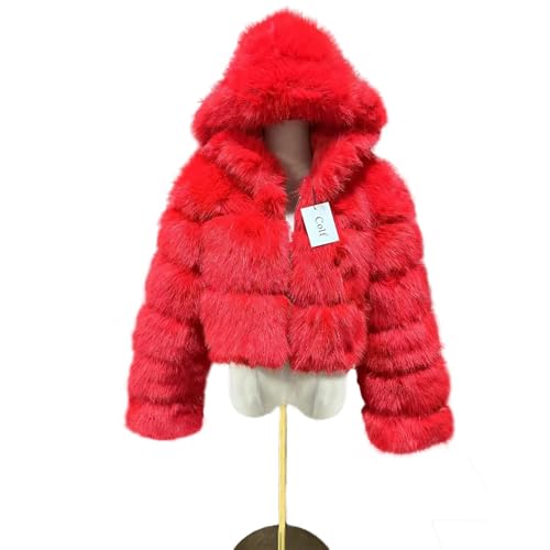 Colf Women's Winter Parka Coat Long Sleeve Faux Fur Coat with Hooded Warm Short Overcoat Jacket3