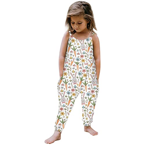 Todder - Peto sin mangas para niñas, con tirantes delgados, de pierna ancha, para bebés, con flores, holgado, cómodo, casual (blanco-2, 1-2 años)