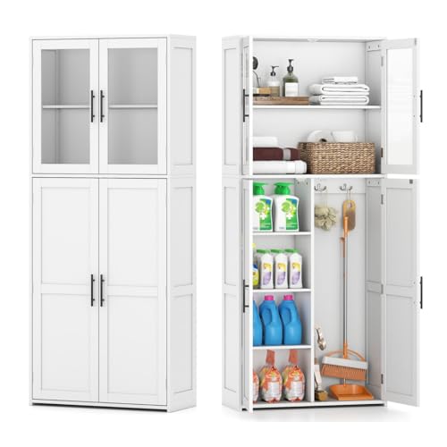 LIFEZEAL Armoire de Rangement Ménager, Armoire de Nettoyage avec Portes, Étagères et Crochets pour Balais et Serpillières, 168cm Organisateur Autoportant...