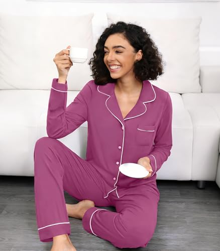 Image of WiWi Viscose from Bamboo Women's Pajamas Set Super Soft Button Down Top and Pants Sleepwear Cooling Pjs S-3X