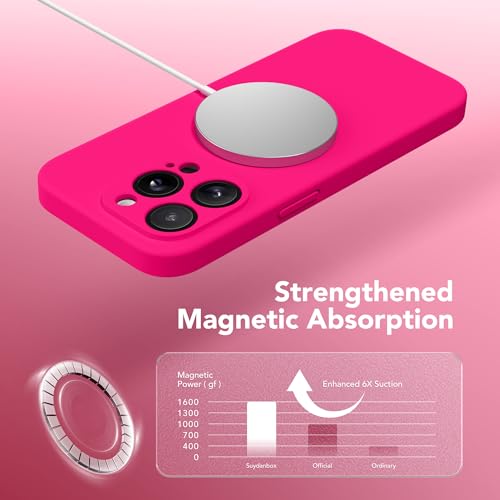 Image of Magnetic for iPhone 13 Pro Max Case, Compatible with MagSafe, [Full Camera Protection][Screen Protector] Silicone Shockproof Protective Phone Case for iPhone 13 Pro Max 6.7 inch, Hot Pink