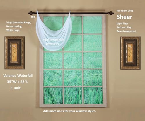 Image of Today's Curtain, Emelia Grommet Sheer Valance Waterfall 25 inch White, 35 inch W x 25 inch L