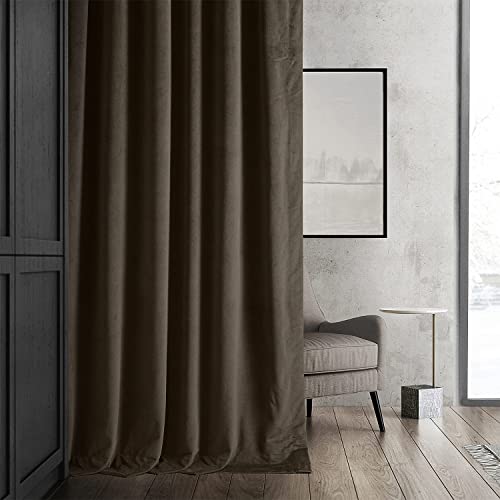 HPD Half Price Drapes Signature Blackout Velvet Curtains 96 Inch Long (1 Panel) 4-Pass Hotel Blackout Lined Window Curtains Thermal Blackout Curtains for Bedroom, Living Room, 50W x 96L, Java