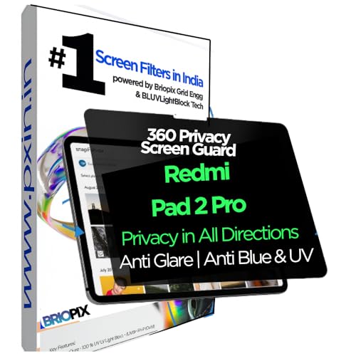 Image of Pxin BRIOPIX 360 Privacy Screen Guard Compatible with Redmi Pad 2 Pro | Anti Glare, Anti Blue Light, Anti UV | Anti Scratch | No Eye Strain | Landscape, Portrait Use | Privacy Filter