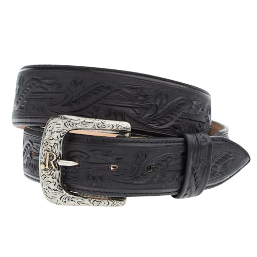 Men's Hand Tooled Black Tapered Belt
