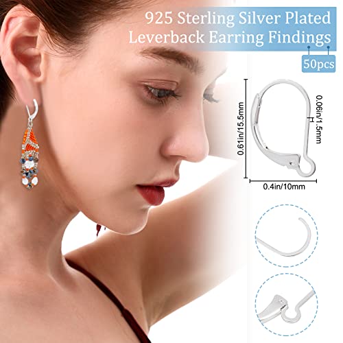 Beebeecraft 1 Box 50Pcs Leverback Earring Findings 925 Sterling Silver Plated Brass French Earring Hooks 15.5x10mm Ear Wire Clip Earring Connector for Jewellery Making - Image 2