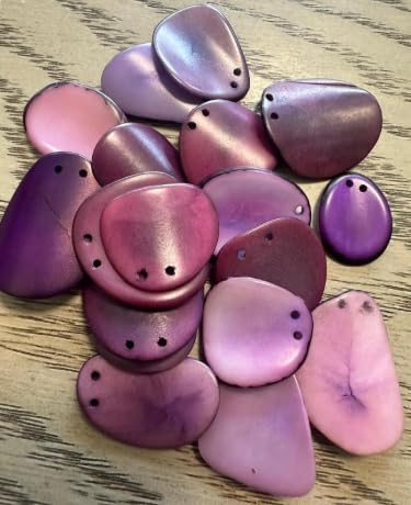 Tagua Mini Slices Curved Nail Shape | 40 Beads with Cracks | Mix of Purple Colors | Top Drilled 2 Holes | Beadweaving | 2 x1.5 cm. Approx.