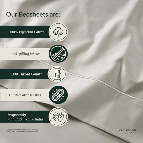100% Egyptian Cotton Sheets Twin XL Size, 3 Pieces Dorm Essentials Bedding Set, 1000 Thread Count Egyptian Cotton Silky Soft, Breathable, Durable, Deep Pockets up to 16, Silver