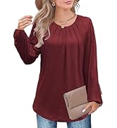 Women's Long Sleeve Tunics Tops Crew Neck Front Pleated Blouses Casual Soft Comfy T-Shirts for Le...