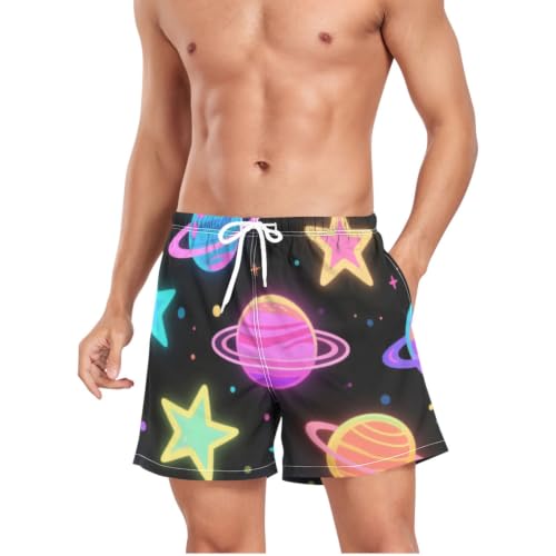 Pantalones cortos de playa para hombre con estrellas de colores fluorescentes de secado rápido 4