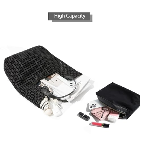 Bolso Tote tejido de cuero y satén para mujer, set 2 piezas miniatura 5