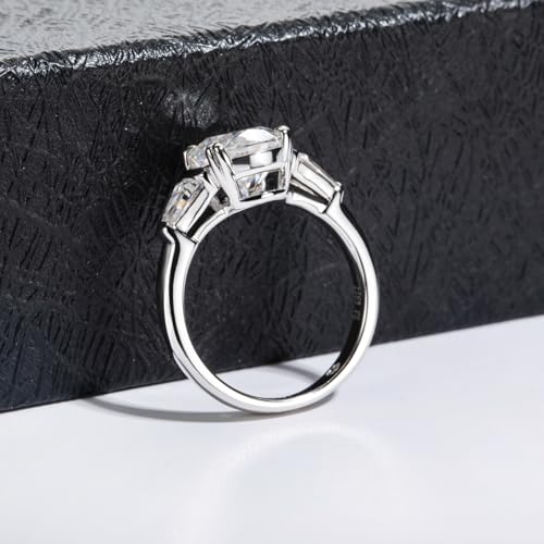Round Cut Moissanite 3 Stone Engagement Rings D Color VVS1 Emerald Cut 925 Sterling Silver Anniversary Wedding Promise Ring for Women3