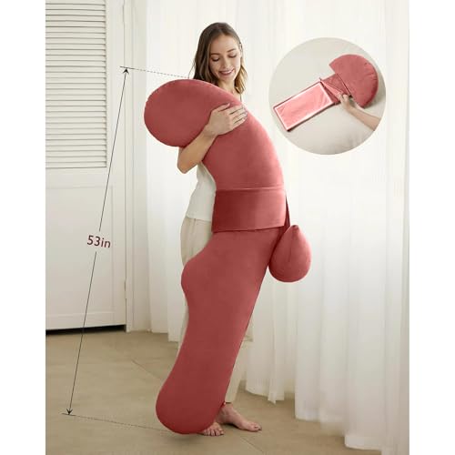 Image of J-Shaped Sleeping Pregnancy Pillow| Removable Velvet Covers| PregnoCare Fibres| Baby Shower Gift, Maternity, Nursing| Full Body Soft-Support Bump, Head, Back, Shoulder, Hips, Legs and Belly(Rose Gold)
