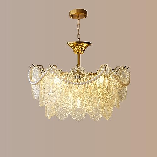  Lampadario di lusso vintage in vetro da 50 cm Lampadario di lusso moderno rotondo in cristallo con luce a tamburo Lampadario di lusso per tavolo da pranzo Perlina di perle Dimmerabile LED Grande Lamp