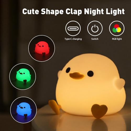 Image of IFTHFOUR DoDo Duck Night Light, LED Cute Silicone Dimmable Nursery Lamp, Rechargeable USB-C Bedside Touch Sensor Lamp, RGB & Warm White Light for Kids, Bedrooms, Dorm Decor, and Gift Ideas(Charging)